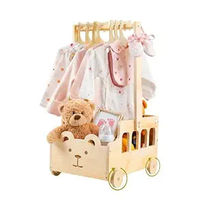 Small Wooden Baby Shower Crate Closet with Wheels and Handle