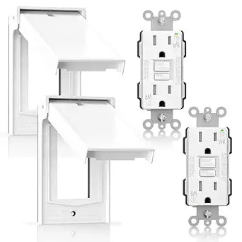 AIDA 15A GFCI Outlet with Weatherproof Cover & Wall Plate,Tamper-Resistant & Weather Resistant Self-Test Electrical Outlet for Bathroom, Kitchen, Outdoor, UL Listed, Matte White, 2 Pack