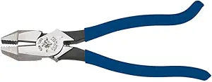 Klein Tools D213-9ST High-Leverage Ironworker's Pliers, Made in USA, Twist and Cut Soft Annealed Tie Wire, Hook Bend Handle, Spring Loaded, Heavy-Duty Jaws