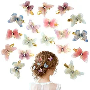 Butterfly Hair Clips,18PCS Fairy Hair Accessories,Pink Butterfly Barrettes