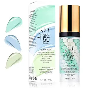 3 In 1 Primer for Face Before Makeup, SPF 50 PA+++, Sunscreen Isolation Cream, One-Step Color Correcting Primer, Blurs Pores Oil Control Concealer & Moisturizing, Skin Tone Correcting #02