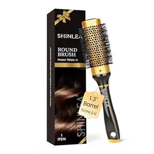 SHINLEA Small Round Brush for Blow Drying, Aluminum Thermal Roller for Short Hair Bangs, Salon Styling Hairbrush for Women Curly Straight Hair, 1.3" Barrel, 1.9 Inch with Bristles