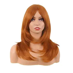 MapofBeauty 20 Inch Long Layered Bangs Straight Party Wig, Orange