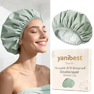 Yanibest Shower Cap Reusable Waterproof, Double Layer Shower Caps for Women