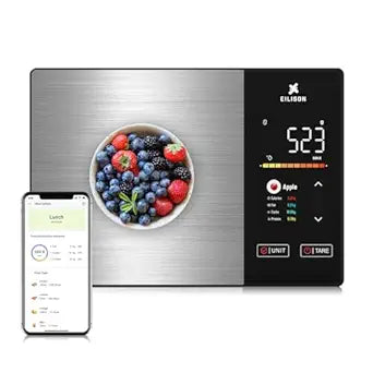 EILISON Smart Kitchen Scale with Nutrition Calculator, Digital Food Scale, Large TFT Color Display, Bluetooth App for 999+ Foods, Calorie Counter & 24 Nutrients Analyzer, 5000g Capacity (Black)