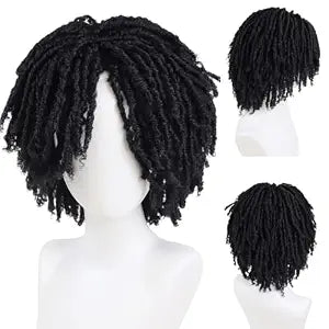 Mens Dreadlock Wig Black Curly Rasta Fake Dreads Loc Short Braided Wig
