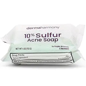 Dermaharmony 10% Sulfur Acne Bar Soap, Acne Treatment Bar for Face & Body, 4 oz ��� Helps Clear Acne Blemishes, Pimples, Blackheads & Whiteheads ��� Noncomedogenic, Made in USA