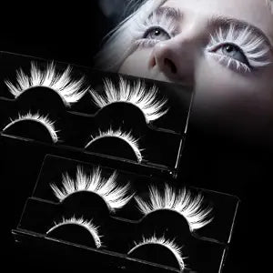 Boko Halloween White Eye lashes, 2 Pairs Upper & Bottom False Eyelashes