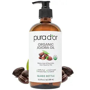 PURA D'OR ORGANIC Jojoba Oil (GLASS BOTTLE) Pure Cold-Pressed, 16.9oz