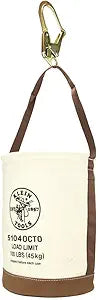 Klein Tools 5104OCTO Canvas Bucket with Leather Bottom and 6 D-Ring Connection Points on Interior, Load Rated up to 100-Pounds
