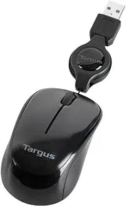 Targus Compact Mouse with Blue Trace Technology for Tracking and Retractable 2.5-Foot USB Cord, Adjustable Cord Mouse Supports Windows, Mac, and Netbooks, Black/Gray (AMU75US)