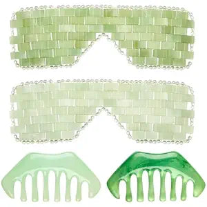 4 Pcs Jade Eye Mask and Resin Hair Comb Set, Esthetician Supplies, Fresh