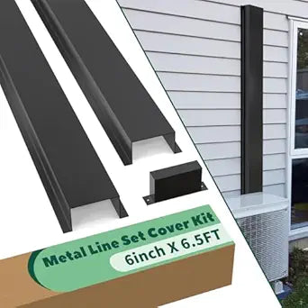 6" x 4" Metal Line Set Cover Kit for Ductless Mini Split, Central Air Conditioner & Heat Pump System, Heavy Duty Mini Split Line Set Cover, HVAC Tubing Covers, 6.5 Ft Total Length, Black
