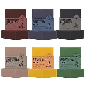 Mens Soap Bar Set of 6 Natural Bar Soap 4-in-1 Moisturizing & Exfoliating Soap for Face, Body, Hands, Shave Gift for Men All Skin Type 6 Different Scents (3.5 oz of 6 Bars)