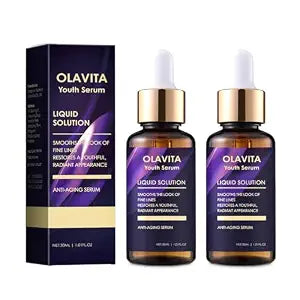 Olavita Liquid Solution Anti Aging Serum for Face with Collagen, Hyaluronic Acid, Ceramide & Vitamin C, Hydrating and Firming Wrinkle Anti-Aging Serum for Fine Lines and Dull Skin (2 Pack)