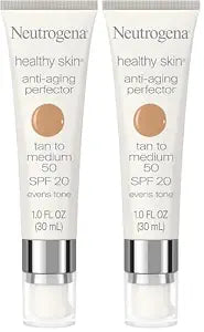 Neutrogena Healthy Skin Anti-Aging Perfector Tinted Facial Moisturizer and Retinol Treatment with Broad Spectrum SPF 20 Sunscreen with Titanium Dioxide, 50 Tan to Medium, 1 fl. oz (Pack of 2)