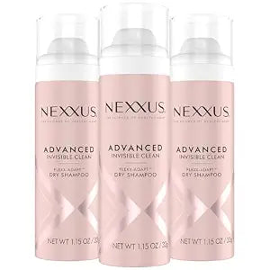 Nexxus Dry Shampoo, Travel-Size 3-Pack, Advanced Invisible Clean – Instant Oil Control for Soft, Shiny Hair Between Washes, Rose & Waterlily Scent, 1.15 Oz Ea
