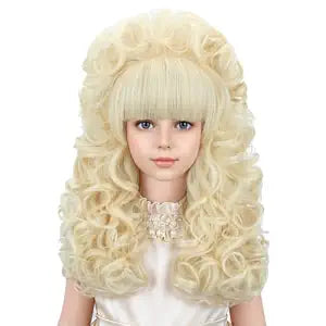 PATTNIUM Girls Kids Blonde Beehive Vintage Wigs Blonde Curly Wig with Bangs