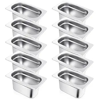 Thenshop 10 Pack 1/9 Size Stainless Steel Hotel Pans 4" Deep  Metal Steam Table Catering Trays for Commercial Restaurant Buffet Kitchen Food Service Containers, 0.8 mm Thick(European Style)