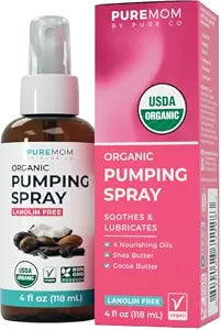Skin-Safe Organic Pumping Spray - Lanolin-Free Pump Spray Breastfeeding with Soothing Shea Butter and Olive Oil - Helps Reduce Friction and Soothe Sore Nipples & Clogged Ducts - Vegan & Non-GMO (4oz)
