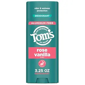 Tom���s of Maine Rose Vanilla Aluminum Free Natural Deodorant For Women & Men | Goes on Clear | Odor & Wetness Protection | Naturally Derived and Moisture-Locking Ingredients | 3.25 oz