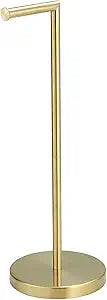 BWE Brushed Gold Toilet Paper Holder Stand, SUS304 Stainless Steel Modern Free Standing Toilet Paper Holder for Bathroom and Washroom with Heavy Weighted Base