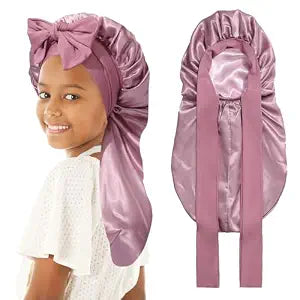 AWAYTR Kids Bonnets for Girls - Satin Long Hair Braid Bonnet for Sleeping