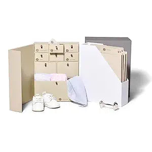 Savor I Baby Deluxe Box | Acid-Free Newborn Keepsake & Memory Organizer with 52 Labels, 9 Drawers, 8 File Folders | Gift for Pregnancy, Gift for Mom & Baby Shower, Slate, No Customization