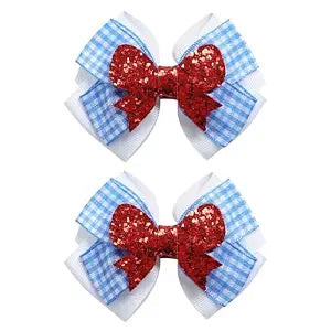 JiaDuo 2PCS Blue White Gingham Hair Bow Clip Checker Wizard Accessory