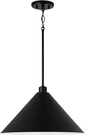 Capital Lighting 351311MB Alden Modern Industrial Metal Cone with White Interior Pendant Ceiling Light, 1-Light 100 Watt, 10" H x 18" W, Matte Black