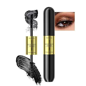 4D Black Mascara for Eyelash, 2 In 1 Double Headed Tubing Mascara for Lash Makeup, 5X Longer Waterproof Lash Silk Fiber Eyelash, Lengthening Curling Non Smudge Lasting Curling