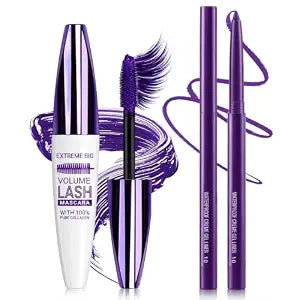 5D Purple Mascara and Eyeliner Set for Women, Volumizing & Lengthening