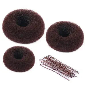 Donut Hair Bun Maker, 3 Pcs Dark Brown Ring Style Bun Maker with 10 Pcs U Shaped Hair Pins for Women Dance Party Use