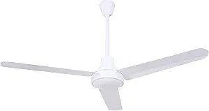 48" White Industrial Ceiling Fan  High-Performance DC Motor  Wall Control  Ideal for Gyms, Shops, Schools, Garages & Studios