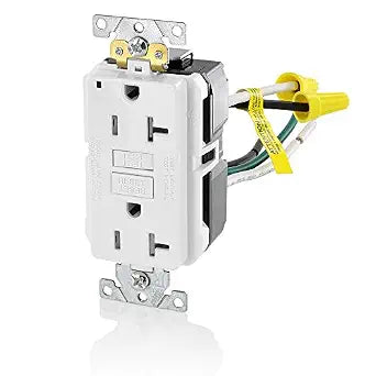 Leviton 20A-125V Extra-Heavy Duty Industrial Grade Leaded Duplex Tamper-Resistant Self-Test GFCI Receptacle, 20-Amp, GFTR2-5LW, White