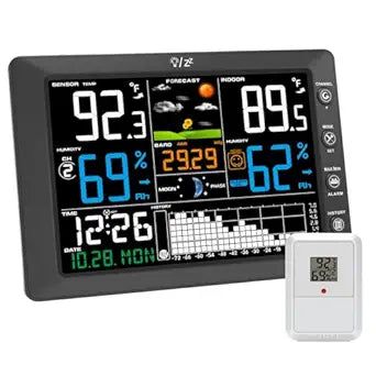 Urageuxy Wireless Weather Station with Indoor Outdoor Thermometer, Atomic Clock, 8.3" Large Color Display, Barometric Pressure Monitor, Forecast, 328ft Range for Home, Patio, RV, Garage