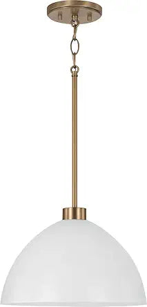 HomePlace by Capital Lighting 352011AW Ross Modern Luxe Art Deco Mid-Century Matte White Metal Cone Pendant Ceiling Light, 1-Light 100 Watt, 9" H x 13" W, Aged Brass and White