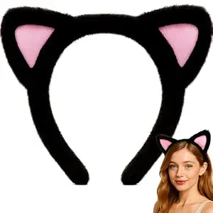 AEGYPIUS Cat Ears Black Cat Ears Headband Plush Cat Headband for Adults