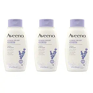 Aveeno Stress Relief Body Wash with Soothing Oat, Lavender, Chamomile & Ylang-Ylang Essential Oils, Hypoallergenic, Dye-Free & Soap-Free Calming Body Wash, 12 fl. Oz (Pack of 3)