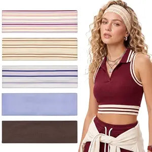 Needbrock 5 Pack Striped Sports Headbands for Women, Fabric Headbands