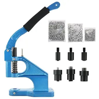 Hand Press Grommet Machine | Hand Press Heavy Duty Eyelet Grommet Machine Punch Tool Kit with 3 Dies and 1500 Pcs Silver Grommets