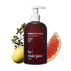 By Rosie Jane Wake Body Wash - Creamy, Hydrating Body Wash Made with Eucalyptus, Grapefruit & Lemon - Supports Skin Elasticity & Builds Collagen - Vegan & Non-Toxic (350ml)