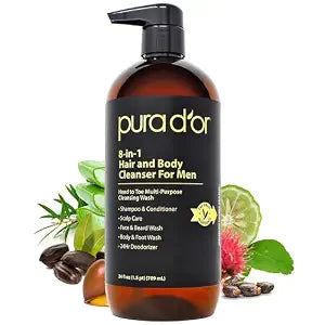 PURA D'OR 8-in-1 Hair & Body Cleanser for Men, All-in-One Shower Wash, 24oz