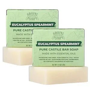 Adams Handmade Soap Eucalyptus Spearmint Pure Castile Bar Soap – 4.5 oz | Vegan, Cold Process, Essential Oils, 84% Organic, Fair Trade, No Additives, USA Made