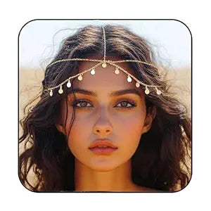 Kilshye Boho Gold Headpiece Sequin Head Chain for Women