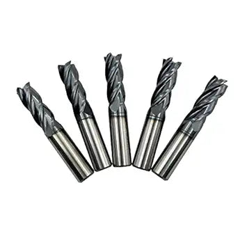 5PCS 1/2'' Carbide Square End Mill Bits Set, Milling Bits Cutter 1/2 Carbide End Mills for Alloy Steels/Hardened Steels, HRC 45 Deg Single End 4 Flute AlTiN Coating