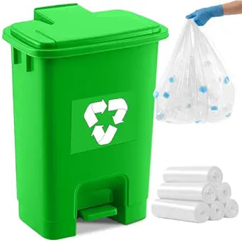 Geiserailie 1 Set Green Compost Bin Kitchen with Foot Pedal and 50 Leakproof Bags, Outdoor & Kitchen Organic Waste Trash Can for Food Scraps, Leaves, and Yard Waste (20L)
