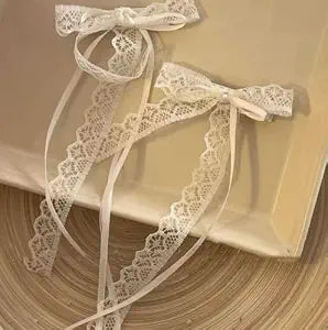 Lace Hair Bow Clips for Women White Lace Coquette Bows for Hair Cute Hair Ribbons for Women