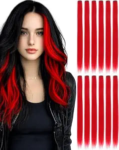 Red Clip In Hair Extensions 22 Inch 12 PCS for Parties Festivals