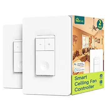 TREATLIFE Smart Ceiling Fan Control 2Pack, 4 Speed Fan Switch for Ceiling Fan, Neutral Wire Required, Compatible with Alexa and Google Assistant, Wall Control, Schedule, No Hub Required